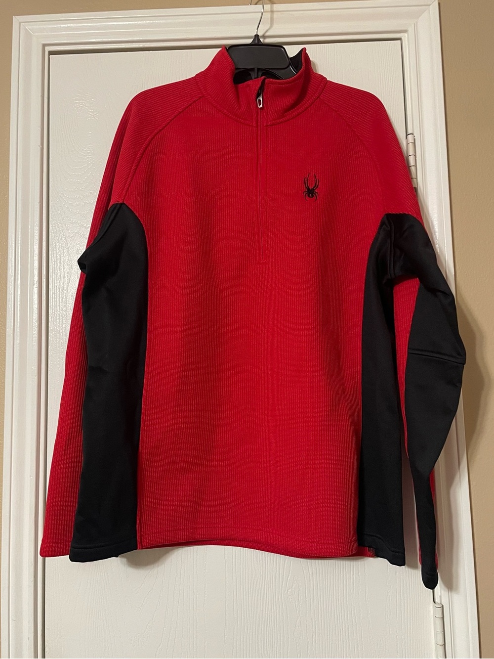 Spyder Men’s Red Zip-Front Mock Collar Sweater with Black Panels